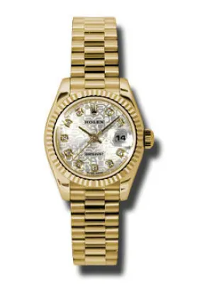 Rolex Lady-Datejust 26 Silver Dial 18K Yellow Gold President Automatic Ladies Watch 179178SJDP