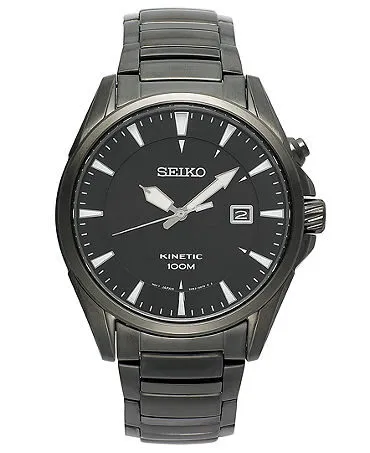 Seiko Kinetic Black Dial Black Stianless Steel Men's Watch SKA567