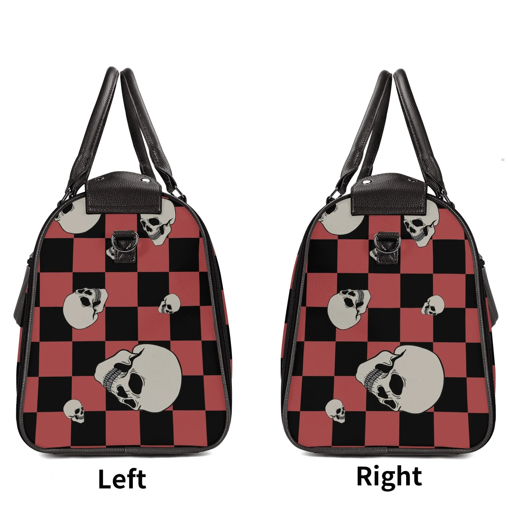 Skulls And Checkers Foldable Leather Duffle Bag