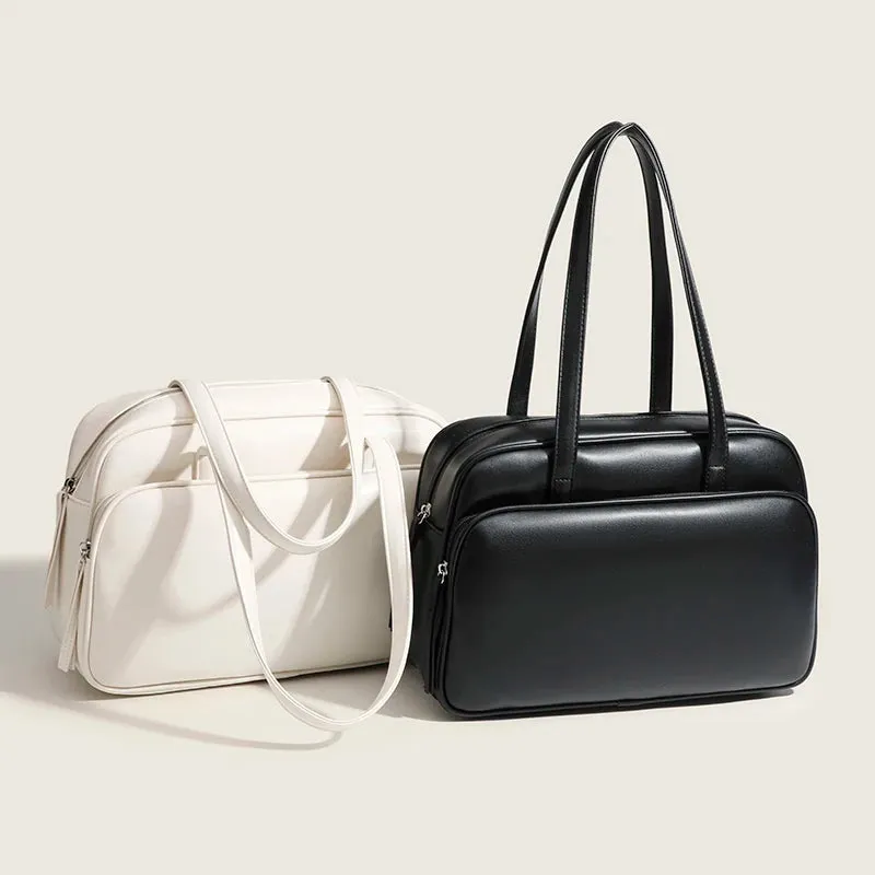 Solid Color Large Capacity Handbags Women High Quality Underarm Bag Casual Luxury Designer New Business Shoulder Bag Leather