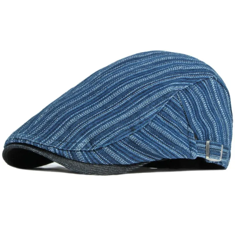 Sook Striped Denim Flat Cap