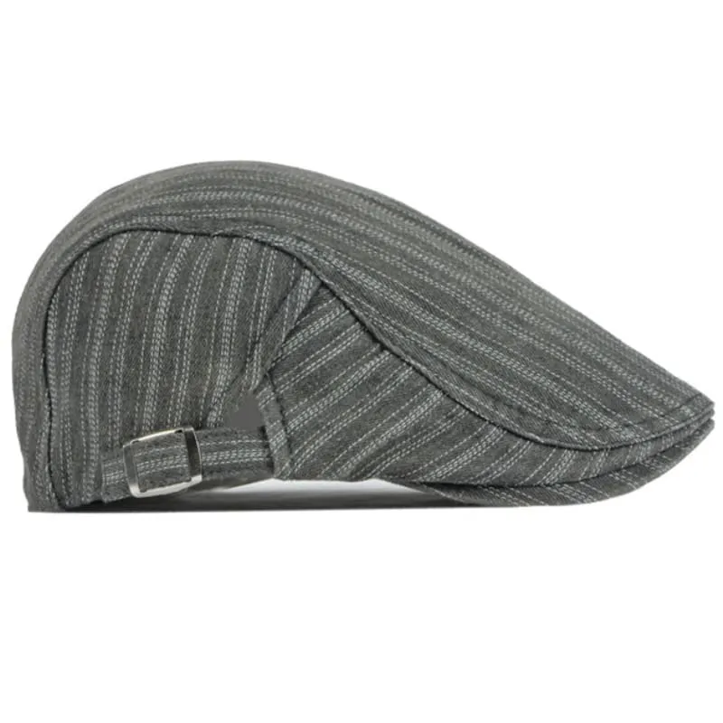 Sook Striped Denim Flat Cap