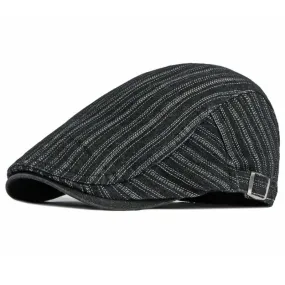 Sook Striped Denim Flat Cap