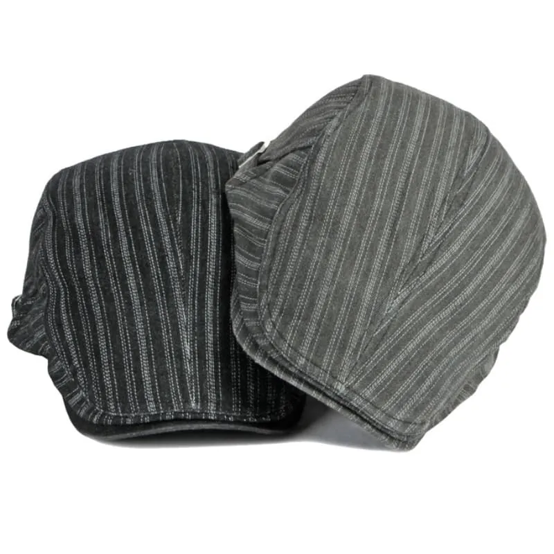 Sook Striped Denim Flat Cap