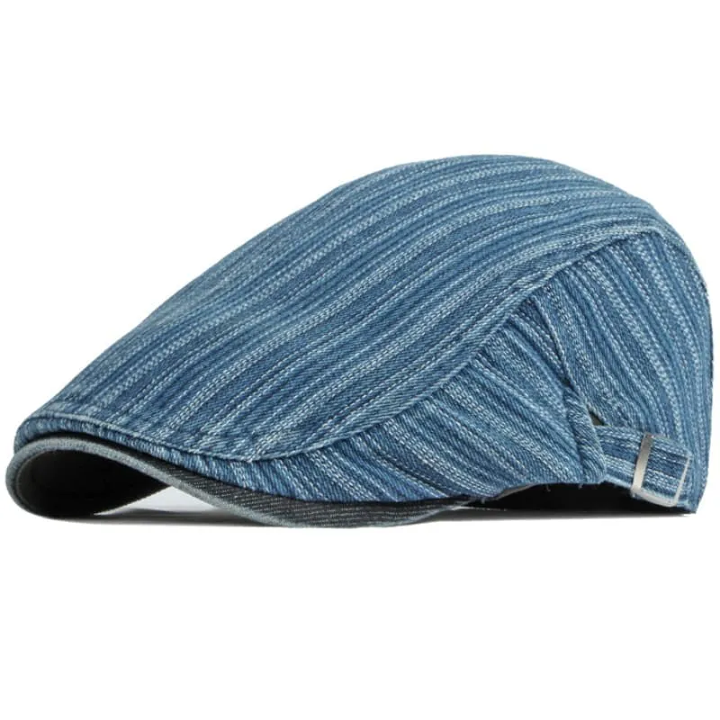Sook Striped Denim Flat Cap