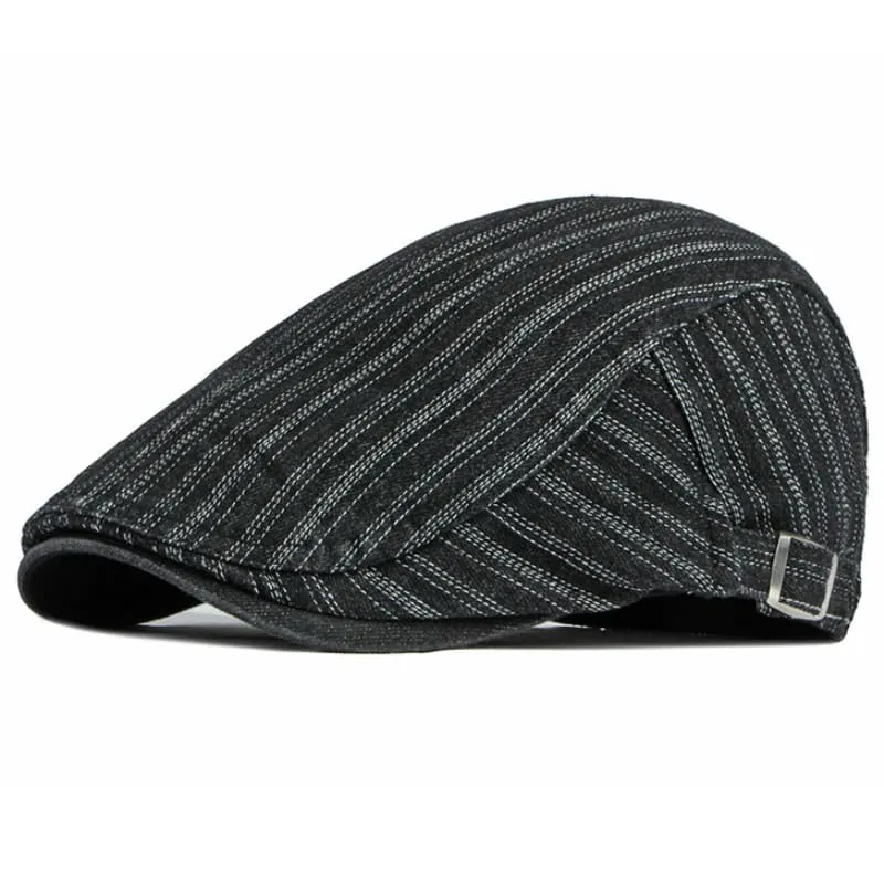 Sook Striped Denim Flat Cap
