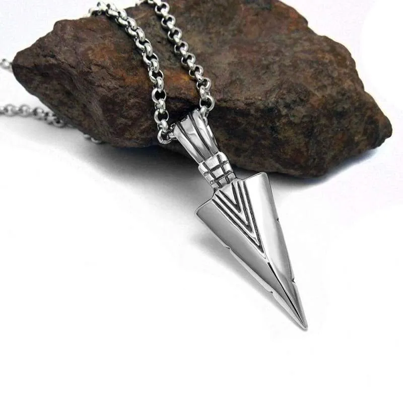 Stainless Steel Arrow Head Arrow Pendant Necklace 60CM SS Chain