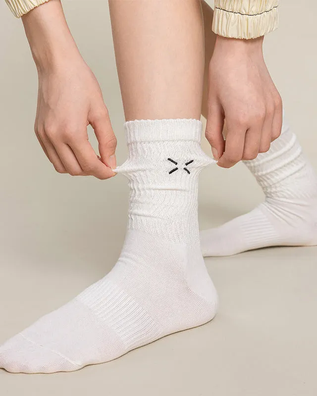 Sweetnana 2-Pack Cozy Cotton Crew Socks for Women, Featuring Soft Casual Socks with Cute Embroidery Design for a Comfortable and Stylish Daily Look
