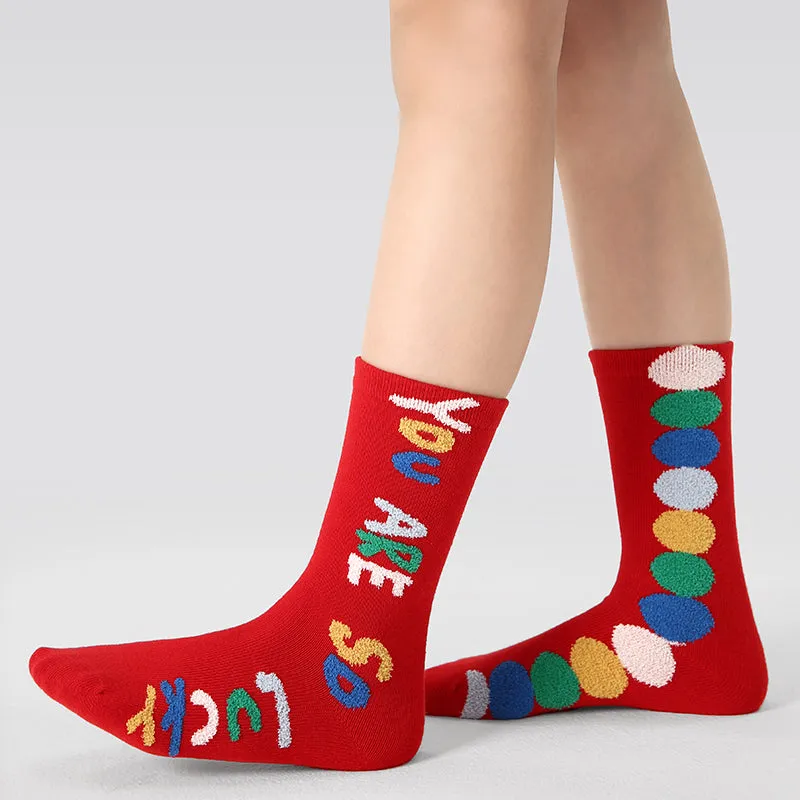 Sweetnana 4-Pack Children's New Year Socks Cotton Crew Socks Chinese Natal Year Red Cotton Socks Set