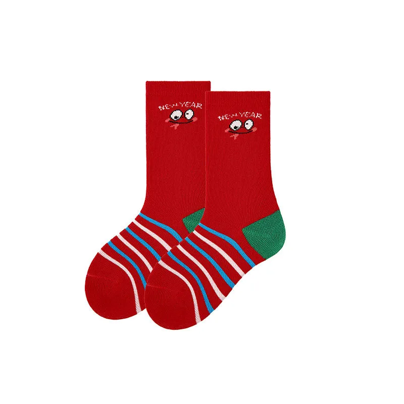 Sweetnana 4-Pack Children's New Year Socks Cotton Crew Socks Chinese Natal Year Red Cotton Socks Set