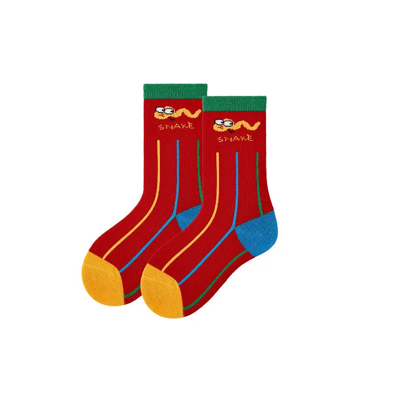 Sweetnana 4-Pack Children's New Year Socks Cotton Crew Socks Chinese Natal Year Red Cotton Socks Set