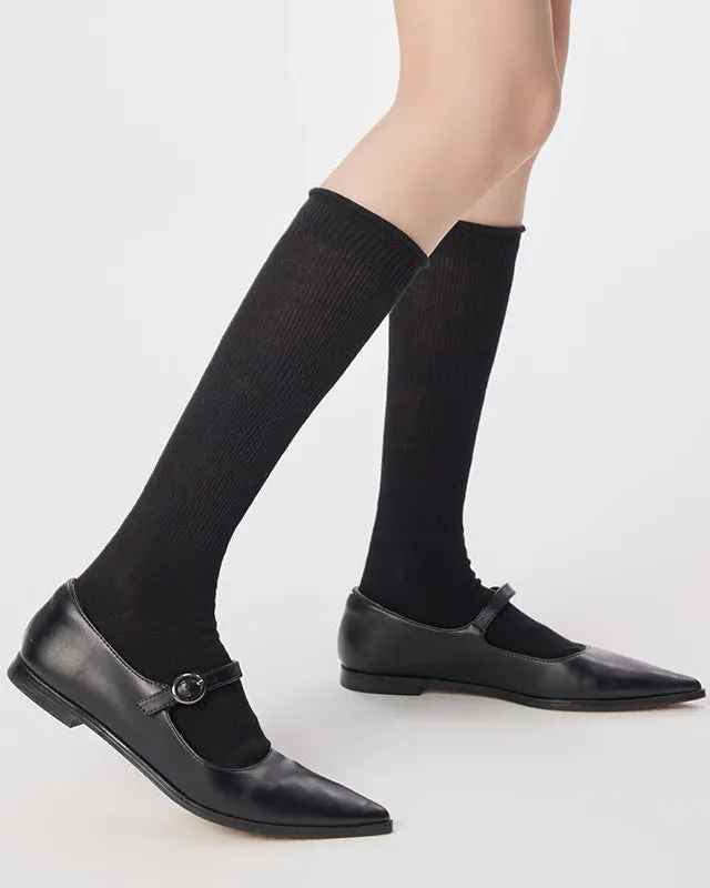 Sweetnana Women's Solid Color Knee High Socks with Rolled Edge Socks Cotton Socks Cozy Seamless Socks