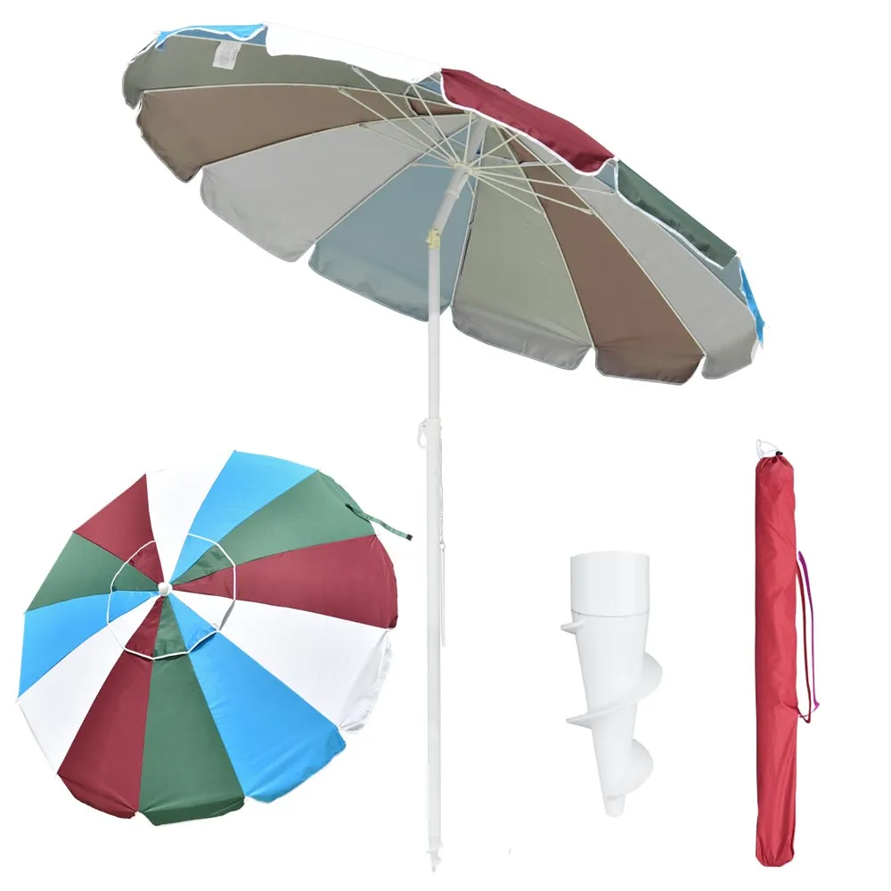 TheLAShop 6ft Tilt Beach Umbrella with Anchor 12-Rib Rainbow