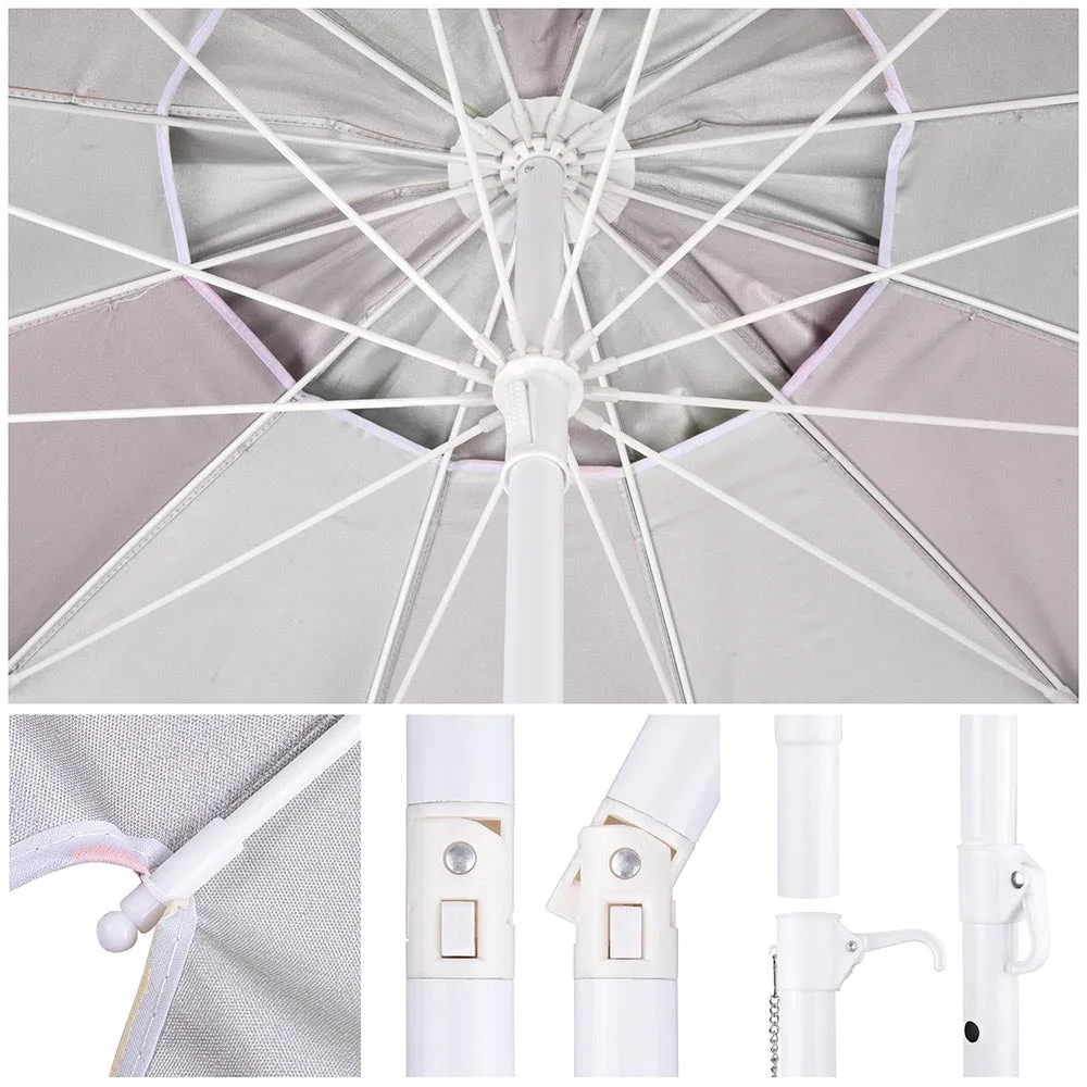 TheLAShop 6ft Tilt Beach Umbrella with Anchor 12-Rib Rainbow