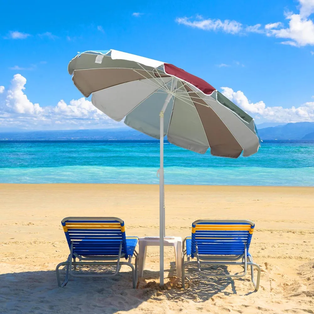 TheLAShop 6ft Tilt Beach Umbrella with Anchor 12-Rib Rainbow