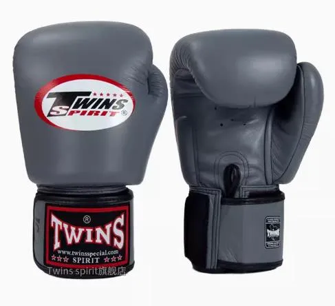 Twins Spirit BGVL3 MUAY THAI BOXING GLOVES Leather 8-16 oz Grey