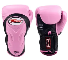 TWINS SPIRIT BGVL6 MUAY THAI BOXING GLOVES EXTENDED CUFF PREMIUM COWHIDE LEATHER 8-14 OZ Pink Black