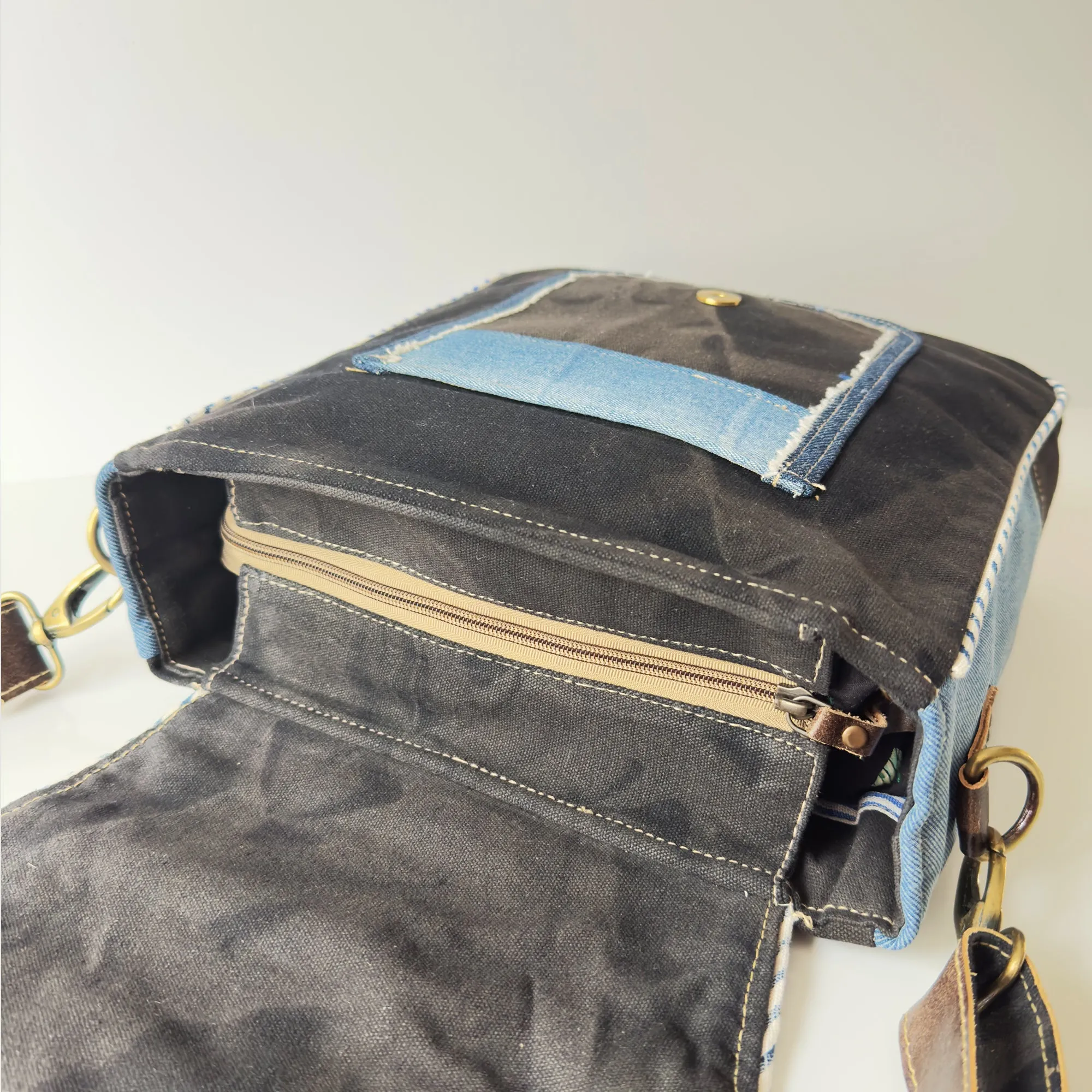 Urban Style Upcycled Denim Crossbody Bag