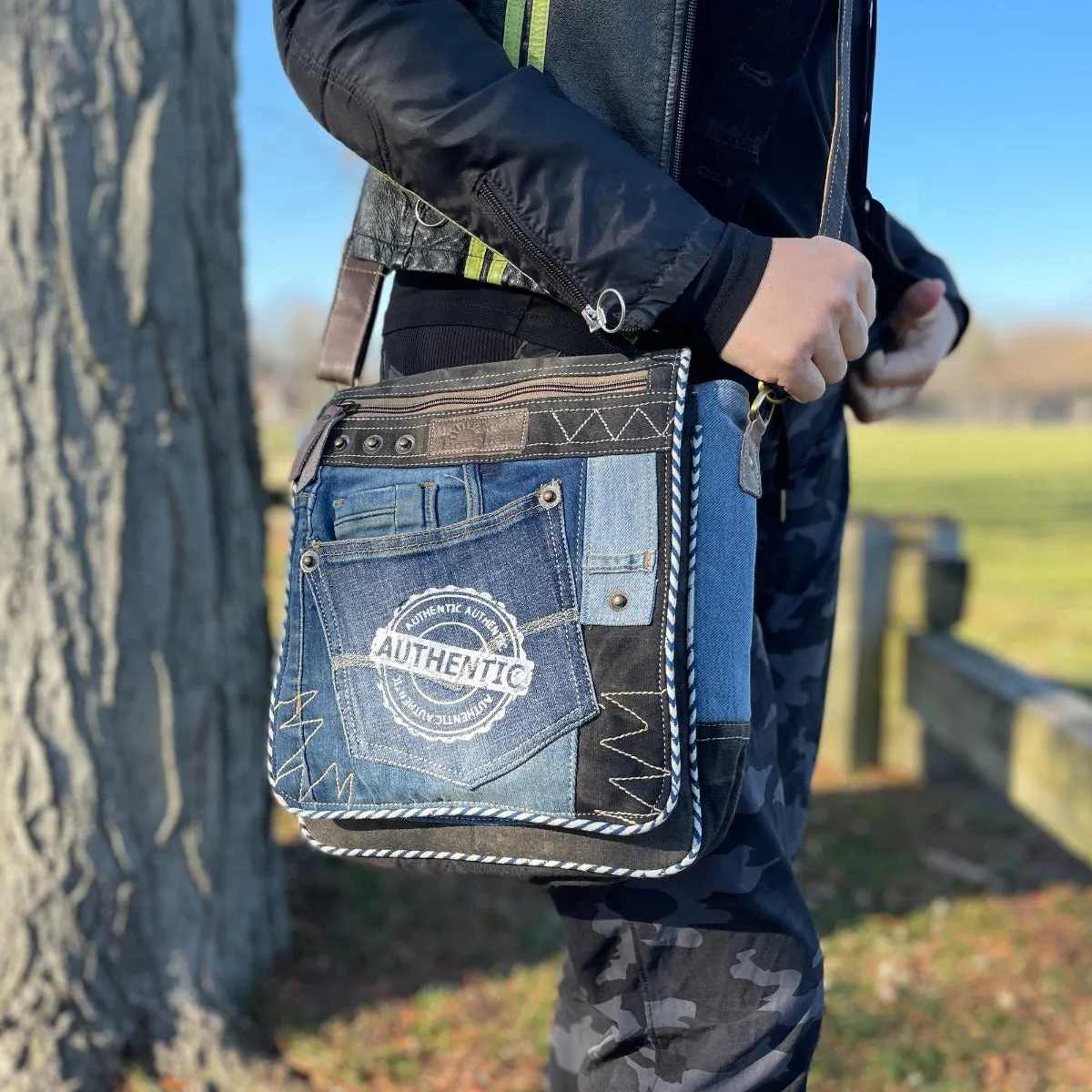 Urban Style Upcycled Denim Crossbody Bag
