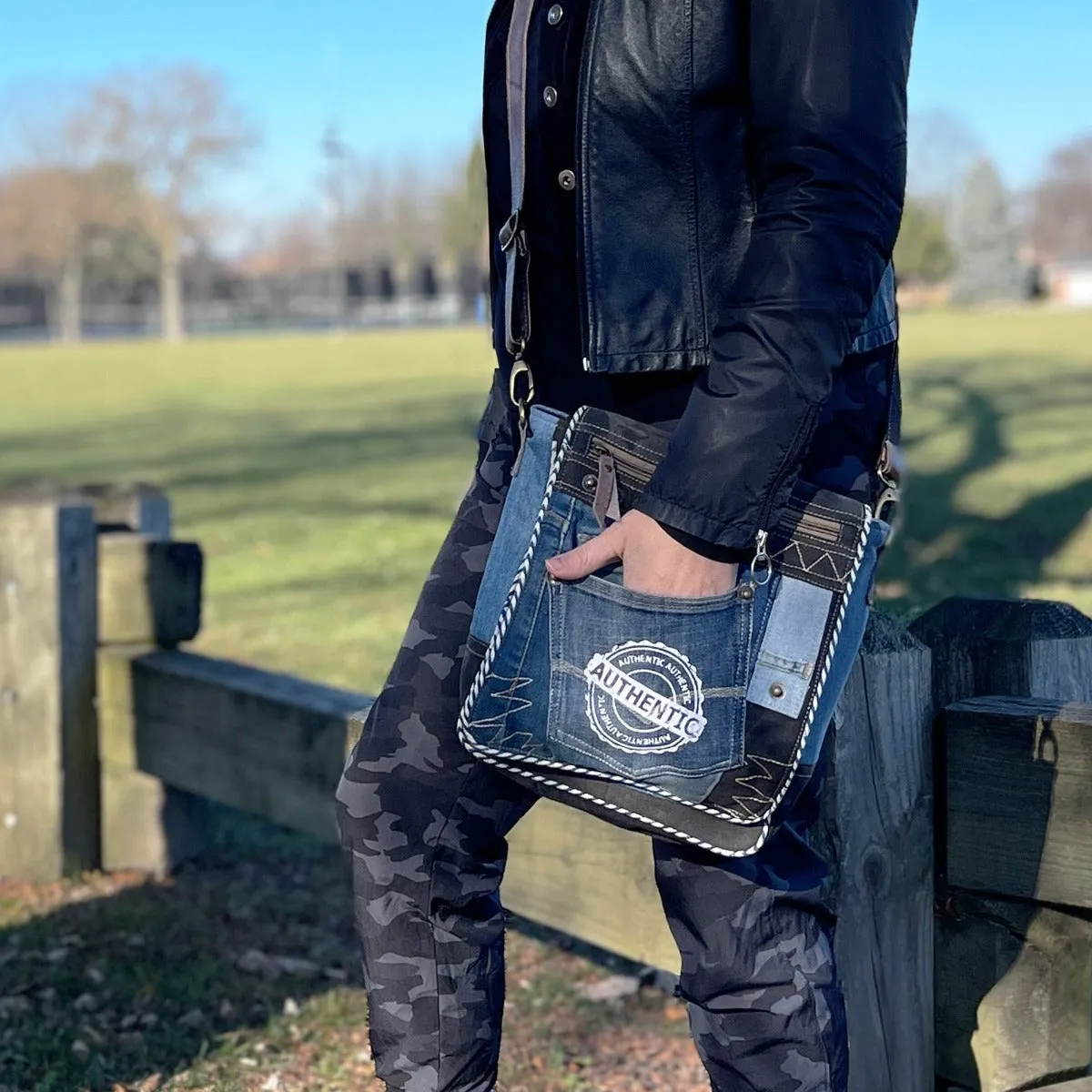 Urban Style Upcycled Denim Crossbody Bag