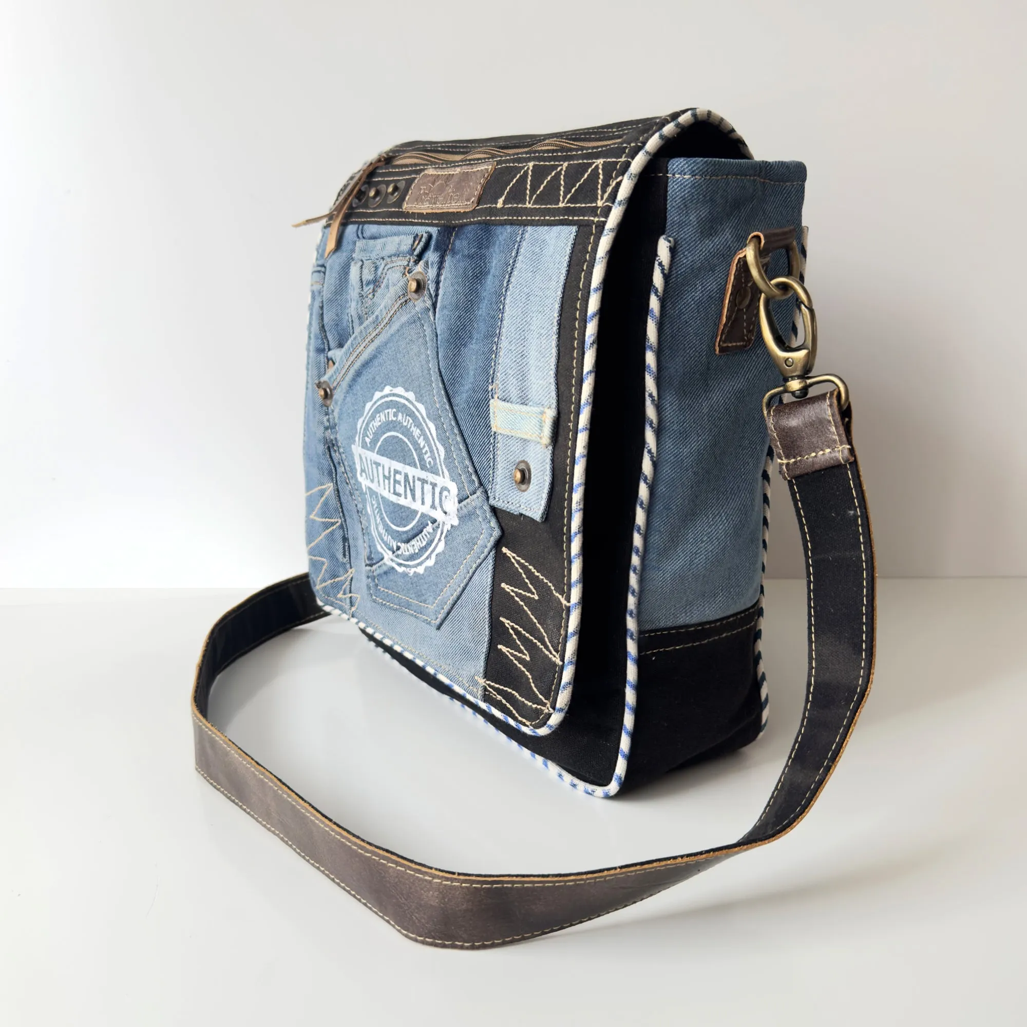 Urban Style Upcycled Denim Crossbody Bag