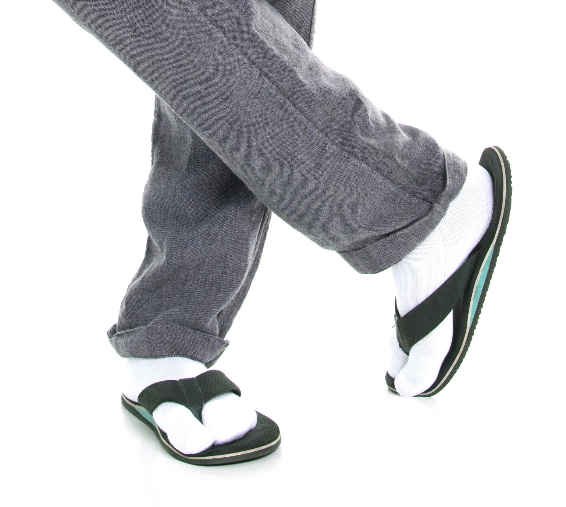 V-Toe Flip-Flop Socks Brand 3 Pairs Thicker Mini Crew - Black, White, Grey Solids