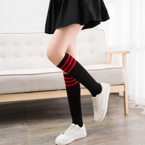 Vera - Dark Academia Thigh High Cotton Stripped Stockings