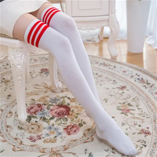 Vera - Dark Academia Thigh High Cotton Stripped Stockings