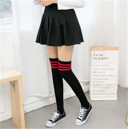Vera - Dark Academia Thigh High Cotton Stripped Stockings