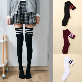 Vera - Dark Academia Thigh High Cotton Stripped Stockings
