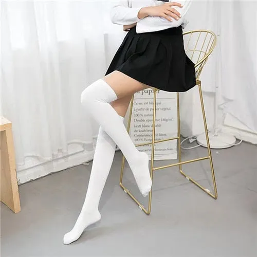 Vera - Dark Academia Thigh High Cotton Stripped Stockings