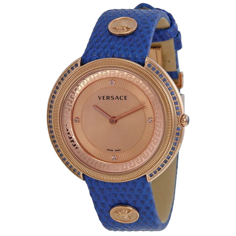 Versace Thea Gold Dial Blue Leather Ladies Watch VA708-0013
