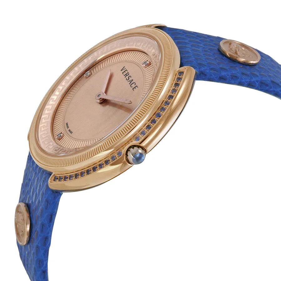 Versace Thea Gold Dial Blue Leather Ladies Watch VA708-0013