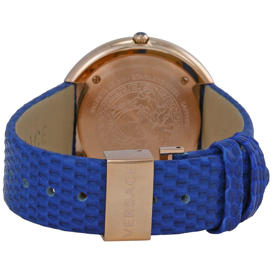 Versace Thea Gold Dial Blue Leather Ladies Watch VA708-0013