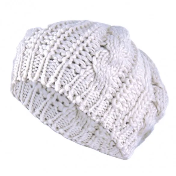 Winter Women Beret Braided Baggy Beanie Crochet Hat Ski Cap
