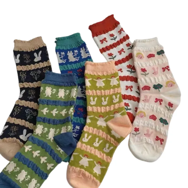 Women Rabbit Flower Cotton Socks