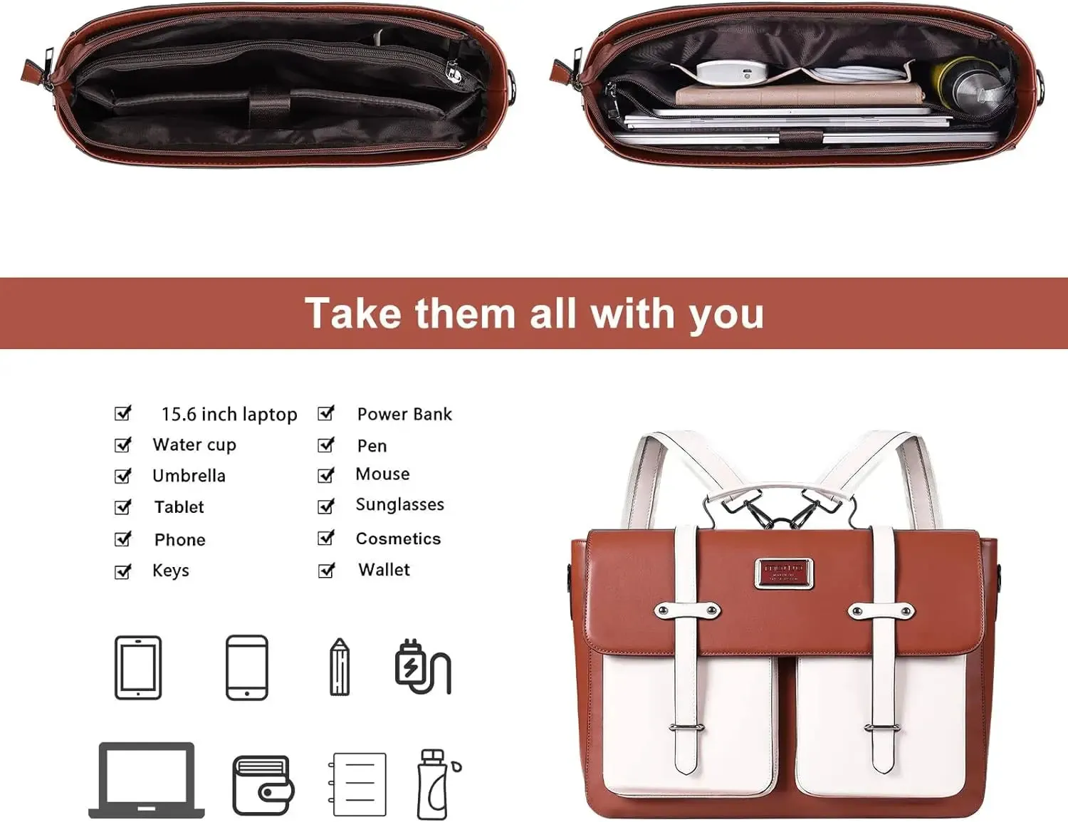 Women's Laptop Bag 15-16 inch - Stylish Backpack Messenger Shoulder Bag