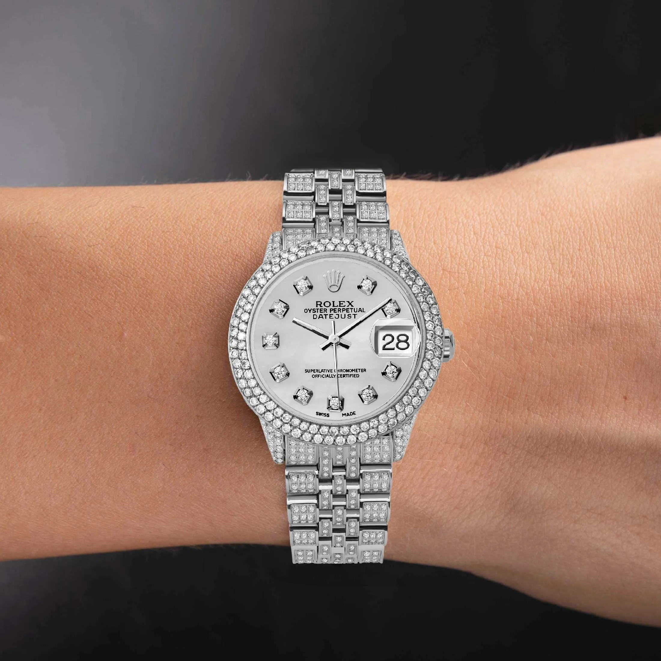 Women's Rolex Datejust Diamond Bezel Watch 31mm Mother of Pearl Dial | 8.55ct