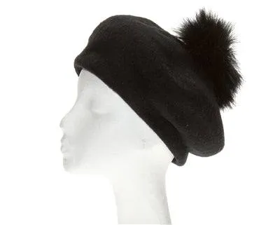 Wool Beret with detachable Ostrich Pom Pom