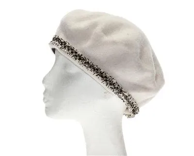 Wool Beret With Sparkle Tweed Trim