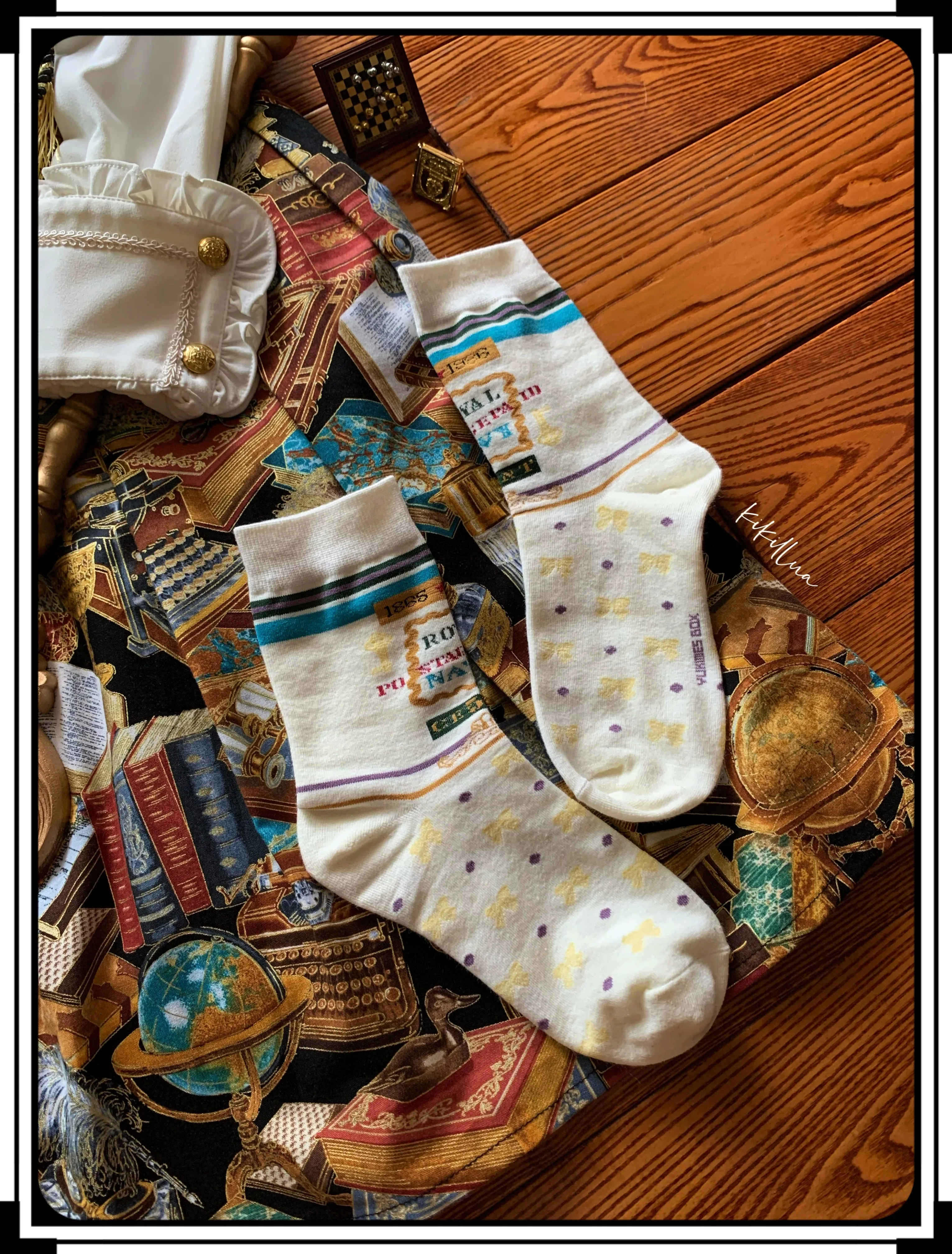 Yukines Box~Elegant Lolita Dot Print Cotton Socks